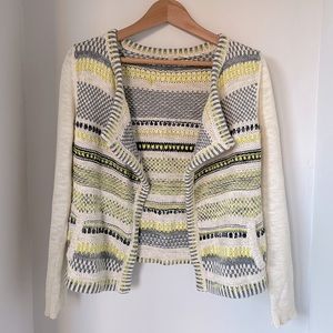 Anthropologie Moth cream open cardigan with yellow stripes sweater, size XS